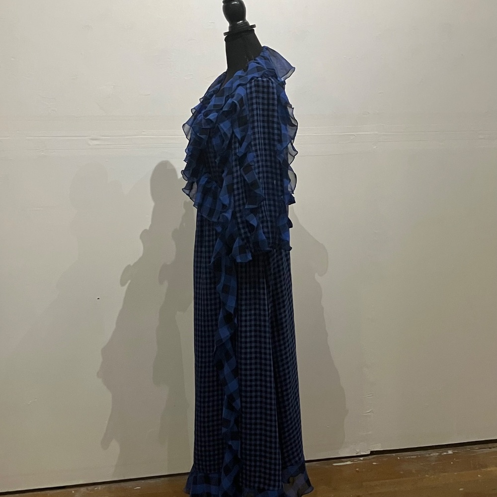 Tularosa blue and black, long sleeve gingham wrapped dress - Picture 6 of 10